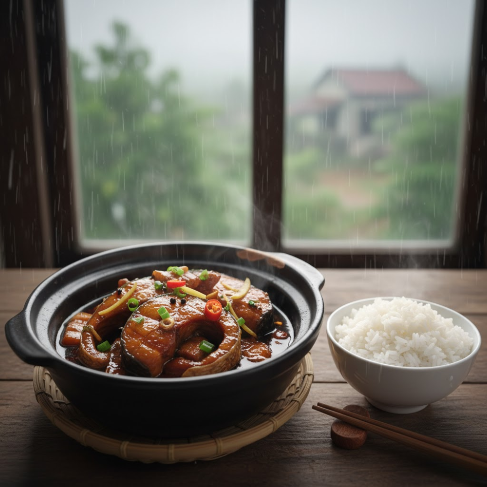 Cá Kho Tộ Và Chén Cơm Trắng Chiều Mưa Quê